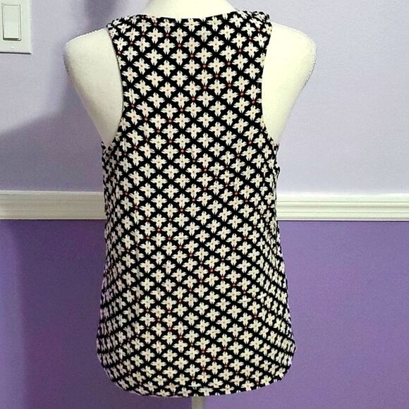 Valerie Bertinelli Black & Off White Floral Button Down Boho  Tank Top - Picture 6 of 8